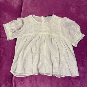 White Sheer Embroidered Blouse #537